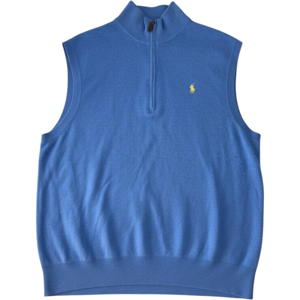 Polo Ralph Lauren Mens Blue Pima Cotton Quarter Zip Golf Sweater Vest Large